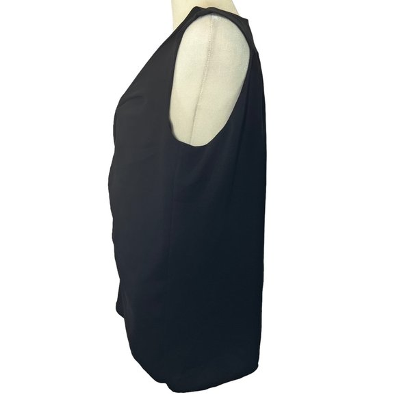 TRINA TURK Black V-Neck Dreaped Silk Sleeveless Stretch Silk Blouse Top … - Picture 3 of 5